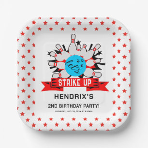 Retro Bowling Kids 1e Verjaardagsfeestje Papieren Bordje