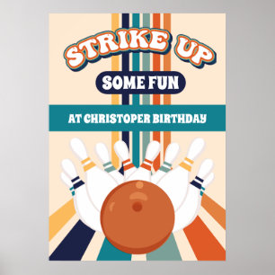 Retro Bowling Kids Verjaardagsfeestbord Poster