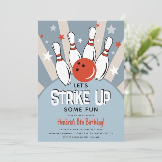 Retro Bowling kinderen Birthday Party Kaart (Staand voorkant)