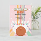 Retro Bowling kinderen Verjaardagsfeest Kaart (Staand voorkant)