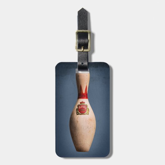 Retro Bowling King Pin op Blue, Bag Label Bagagelabel (Voorkant verticaal)