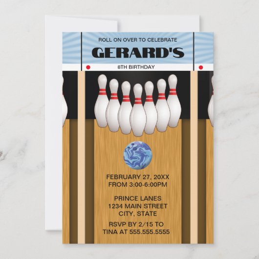 Retro Bowling Lane verjaardagsfeestje uitnodiging (Voorkant)
