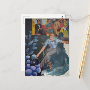 Retro Bowling Man Mixed Media Collage Briefkaart