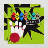 Retro Bowling Party Kaart (Voorkant / Achterkant)