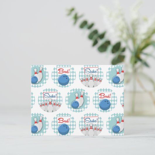 Retro Bowling Pattern Bowling Ball Pins Briefkaart (Staand voorkant)