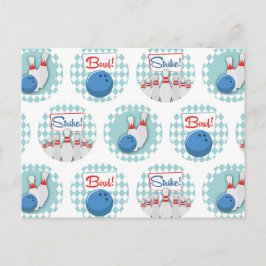 Retro Bowling Pattern Bowling Ball Pins Briefkaart