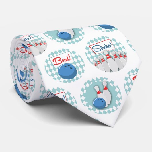 Retro Bowling Pattern Bowling Ball Pins Stropdas (Opgerold)