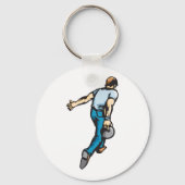 Retro Bowling Speler Werpt Bal Sleutelhanger (Voorkant)