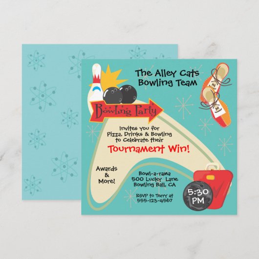 Retro Bowling Team Competitie Feestje Kaart (Voorkant / Achterkant)