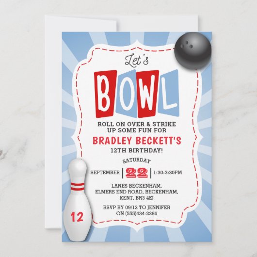 Retro Bowling Verjaardag voor elke leeftijd Kaart (Voorkant)