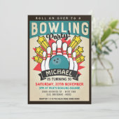 Retro Bowling Verjaardagsfeestje Kaart (Staand voorkant)