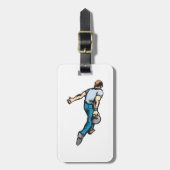Retro bowlingspeler gooien bal bagagelabel (Voorkant verticaal)