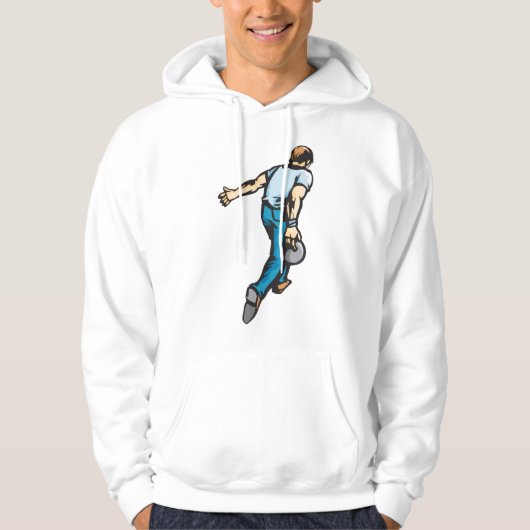 Retro bowlingspeler gooien bal hoodie (Voorkant)