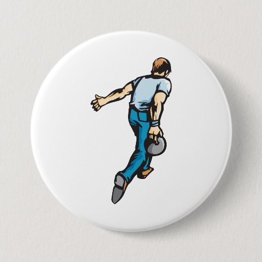 Retro bowlingspeler gooien bal ronde button 7,6 cm (Voorkant)