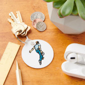 Retro bowlingspeler gooien bal sleutelhanger