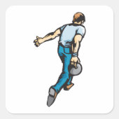 Retro bowlingspeler gooien bal vierkante sticker (Voorkant)
