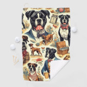 Retro Boxer hond illustratie Golfhanddoek (Insitu)
