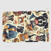 Retro Boxer hond illustratie Golfhanddoek (Horizontaal)