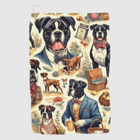 Retro Boxer hond illustratie Golfhanddoek (Voorkant)