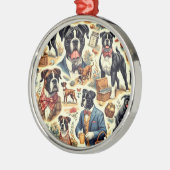 Retro Boxer hond illustratie Metalen Ornament (Links)
