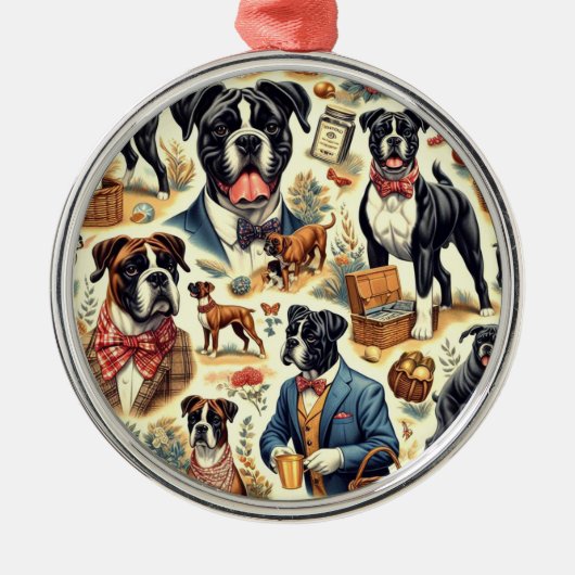 Retro Boxer hond illustratie Metalen Ornament (Voorkant)