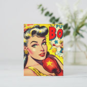 Retro Boxing Girl Comics Briefkaart (Staand voorkant)