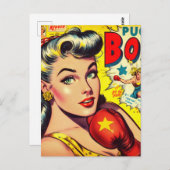 Retro Boxing Girl Comics Briefkaart (Voorkant / Achterkant)