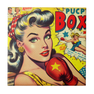 Retro Boxing Girl Comics Tegeltje
