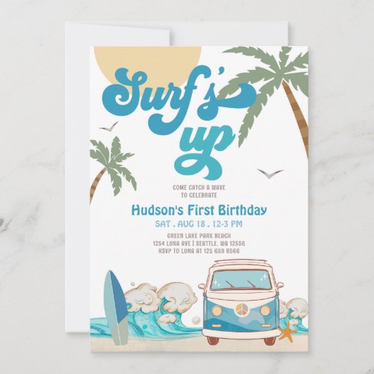 Retro Boy ANY AGE Surf's Up Surfen Verjaardagsfees Kaart (Voorkant)