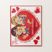  Retro Boy Girl Be Mine Valentijnsdag Legpuzzel (Verticaal)
