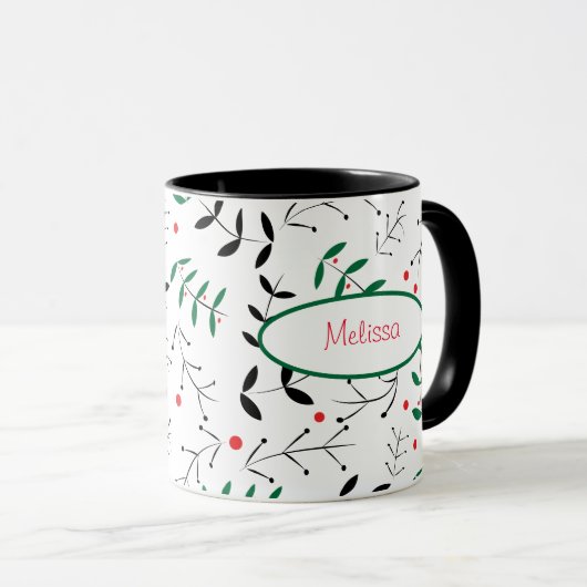 Retro Branches en Berries Green en Red Mok (Voorkant rechts)
