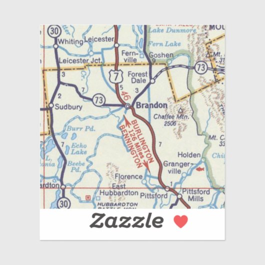 Retro Brandon Vermont-kaart Sticker (Vel)