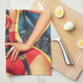 Retro brandweerman meisje theedoek (Quarter Fold)