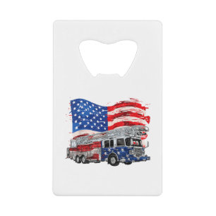 Retro brandweerwagen brandweerman VS Vlag 4e Kredietkaart Flessenopener