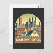 Retro Braunschweig Skyline Briefkaart (Voorkant / Achterkant)