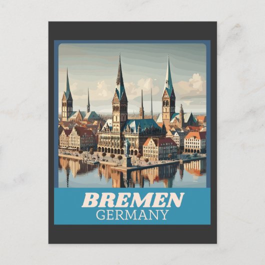 Retro Bremen Skyline Briefkaart (Voorkant)