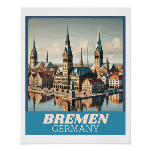 Retro Bremen Skyline Perfect Poster