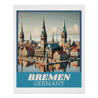 Retro Bremen Skyline Perfect Poster