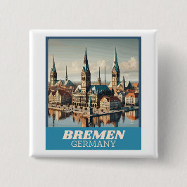 Retro Bremen Skyline Vierkante Button 5,1 Cm
