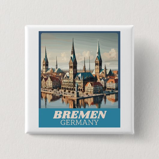 Retro Bremen Skyline Vierkante Button 5,1 Cm (Voorkant)