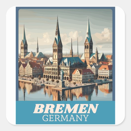 Retro Bremen Skyline Vierkante Sticker (Voorkant)