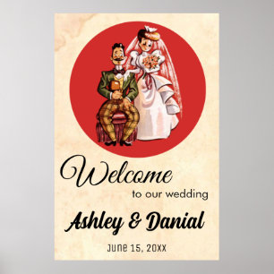  Retro Bride Groom 50s Oude Rustic Wedding Poster