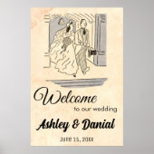  Retro Bride Groom Rustic Welkomsthuwelijk Poster (Voorkant)