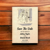 Retro Bride Groom Wedding sparen de Datum Kaart