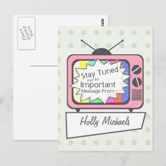 Retro-Briefkaart: Blijf afgestemd...Pink TV Set Briefkaart (Voorkant / Achterkant)