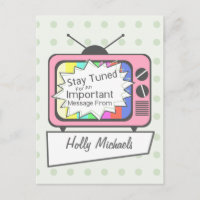 Retro-Briefkaart: Blijf afgestemd...Pink TV Set