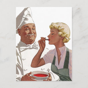 Retro  Briefkaart Chef Cooking Cook Probeer Soup