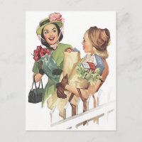 Retro  Briefkaart Douche Buren Vrienden PC