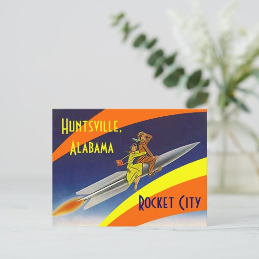 Retro Briefkaart Huntsville Alabama Rocket City AL (Staand voorkant)