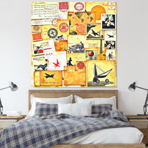 Retro Briefkaart Mix Canvas Afdruk